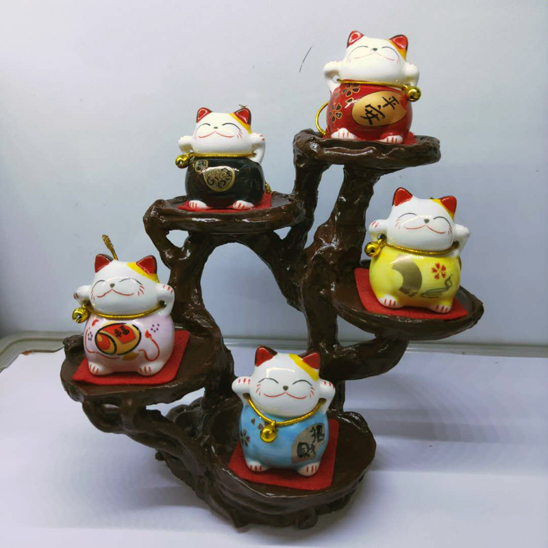 五福猫元气猫五福陶瓷招财猫汽车摆件创意工艺品地摊货源详情12