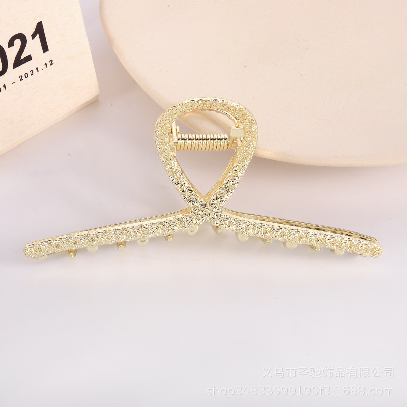 新款金属滴油珍珠水钻发夹流行简约女式发抓网红鲨鱼夹发卡大抓夹详情3