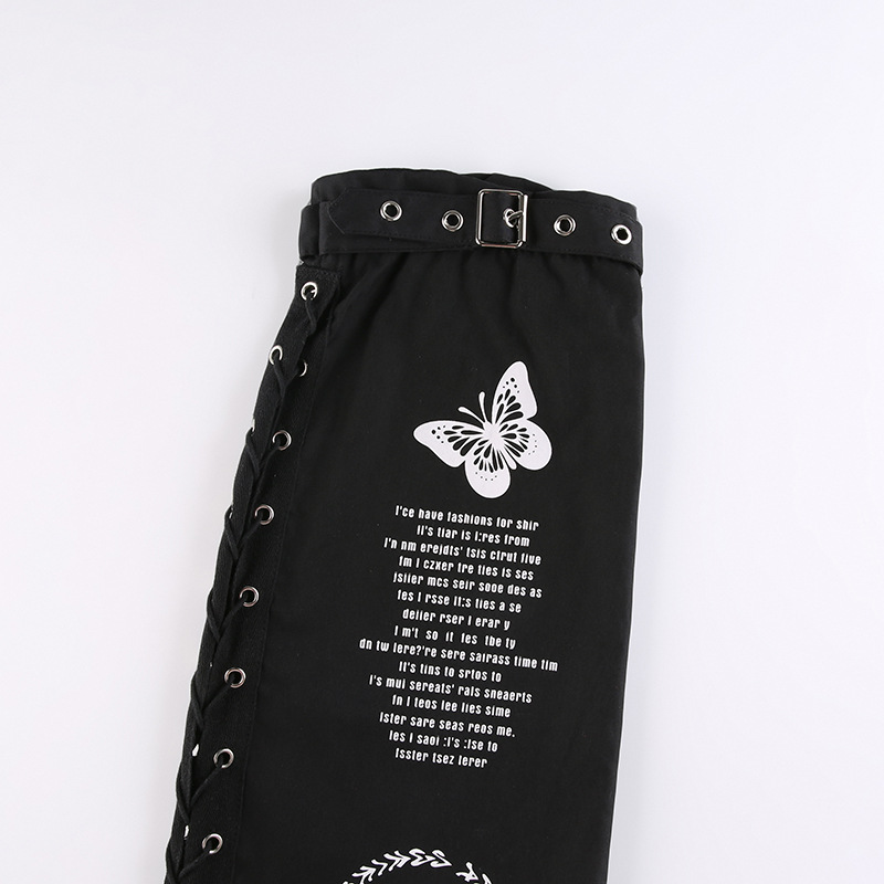 Dark style butterfly print metal buckle straight-leg slimming sock for women 2022 Summer cross-border Amazon export new style pic 21