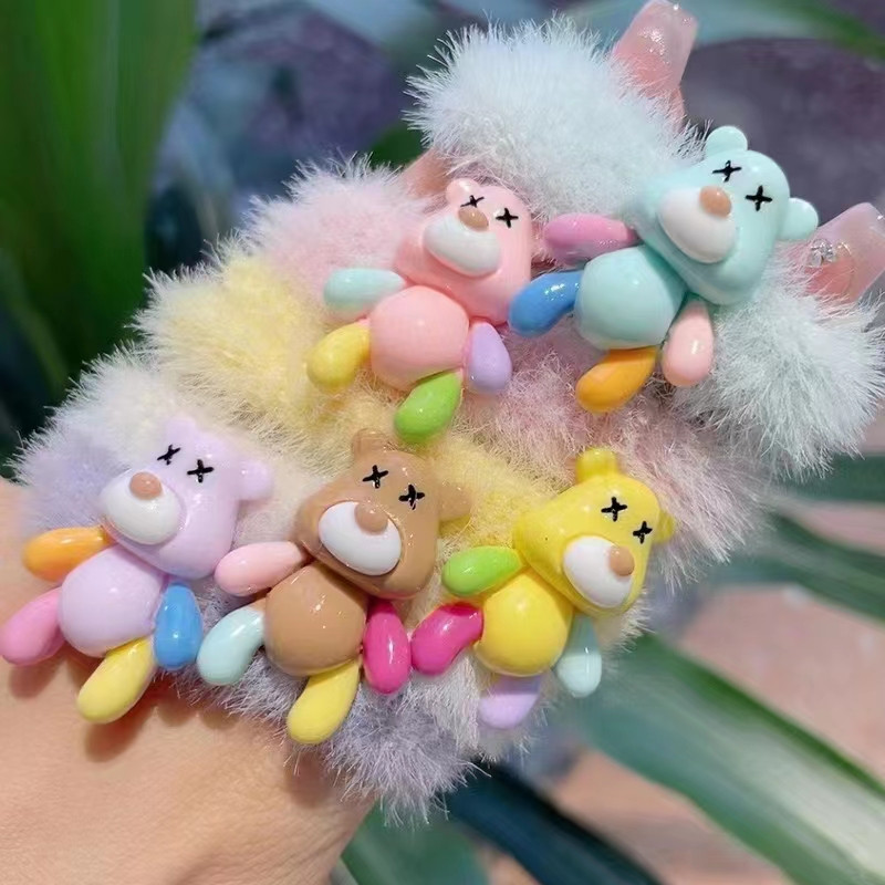 儿童毛绒皮筋女童彩色毛球卡通高弹力发圈小女孩不伤发扎丸子头绳详情1