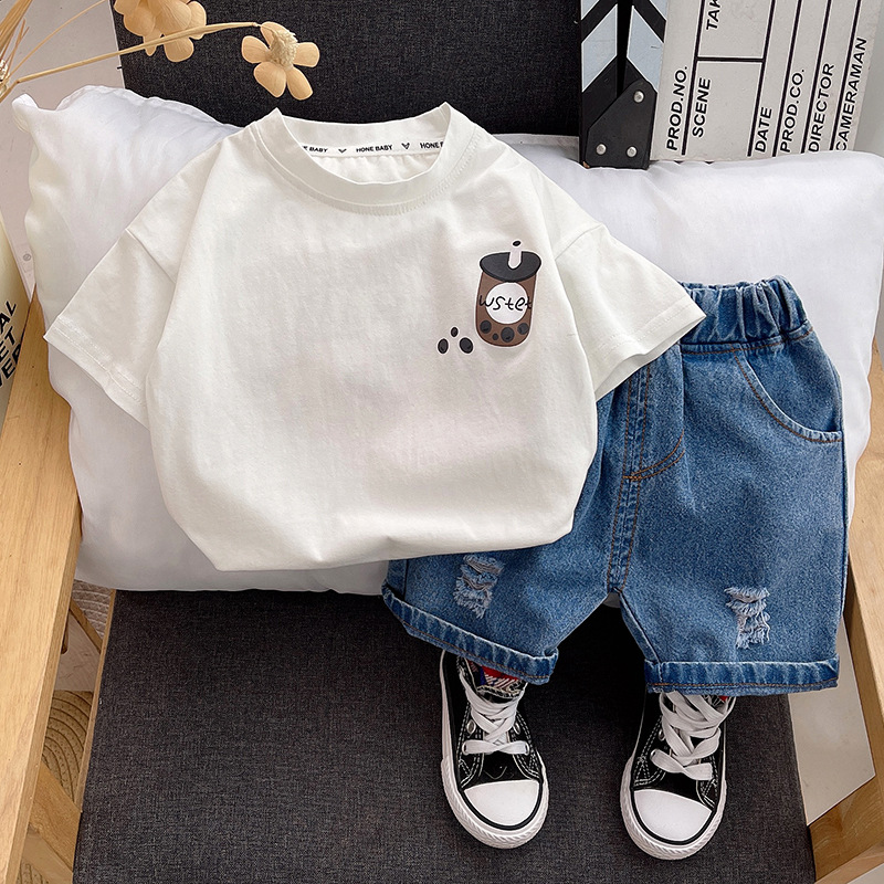 奶茶小哥衣服男童女童夏装套装2024新款夏季衣服洋气儿童短袖韩版详情3