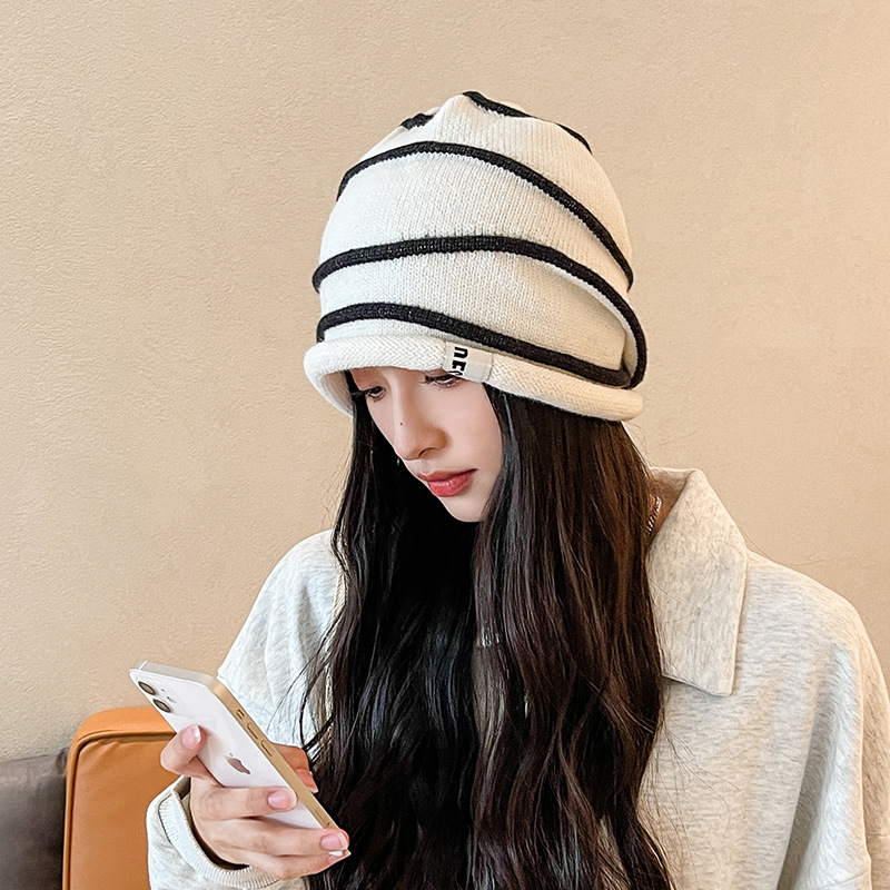 Sombrero lunzi primavera otoño stretch slim cara pequeña bolsa sombrero versión coreana cabeza grande wrap rizado heap heap sombrero invierno caliente sombrero frío mujer pic 15