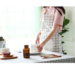 谷子麦子 韩式风格围裙 定制 韩版 棉麻北欧简约白色黑色儿童成人