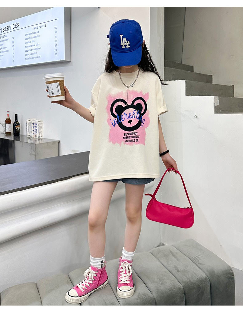 女童短袖纯棉T恤2023新款夏季宽松上衣中大童装印花t儿童半袖体恤详情17