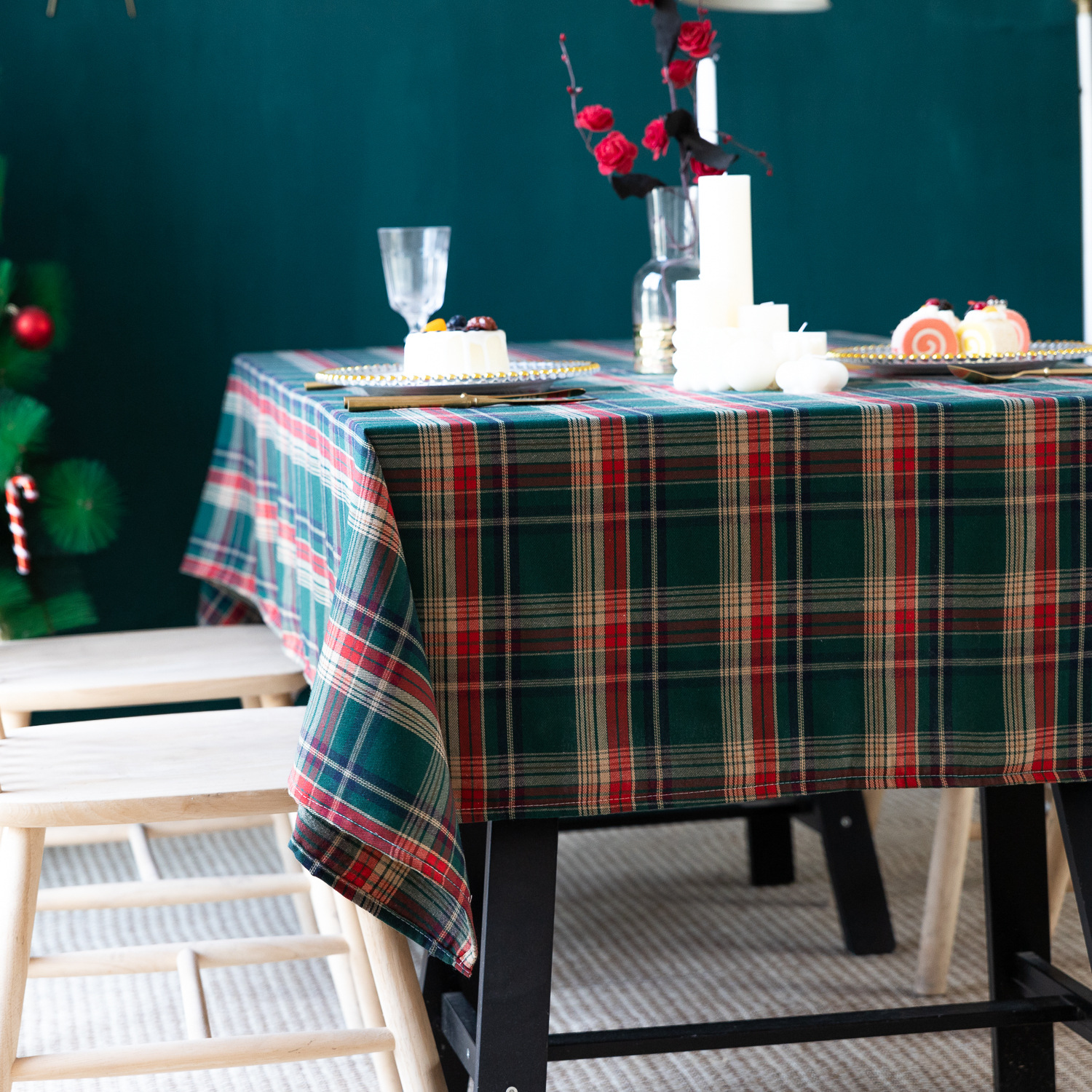 American green checkered table fabric Christmas Day Amazon rectangular atmosphere decoration tablecloth manufacturer, South Korea pic 4