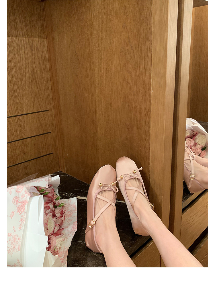 羊皮版~葡萄妈同款少女蝴蝶结交叉带芭蕾舞鞋平底玛丽珍鞋女单鞋详情25