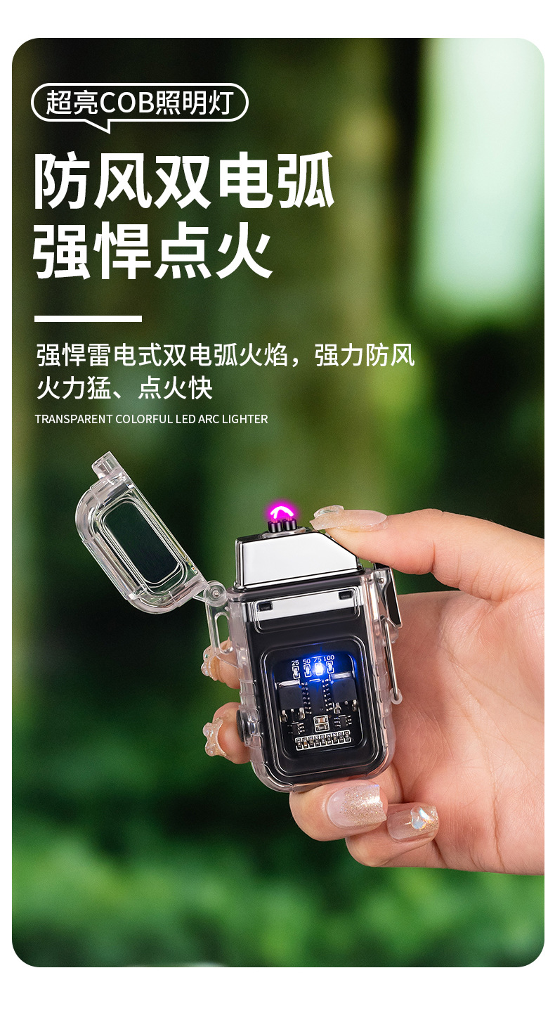 Wholesale of new transparent lighters, creative plastic outdoor waterproof double-arc lighting multi-functional electronic cigarette lighters pic 13