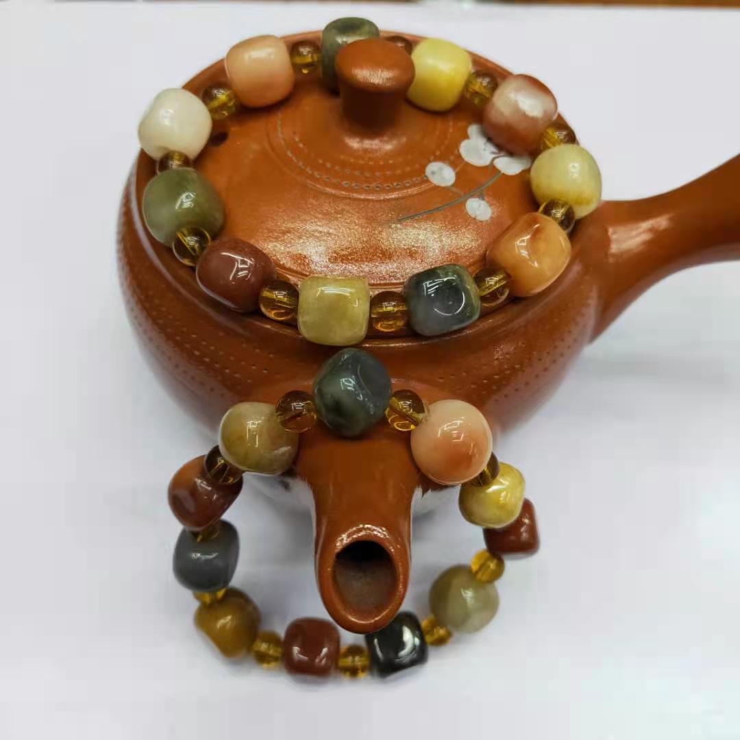 Jewelry and accessories, Xinjiang golden thread jade square irregular combination bracelet, diy Buddhist prayer beads jade bracelet manufacturer wholesale pic 1