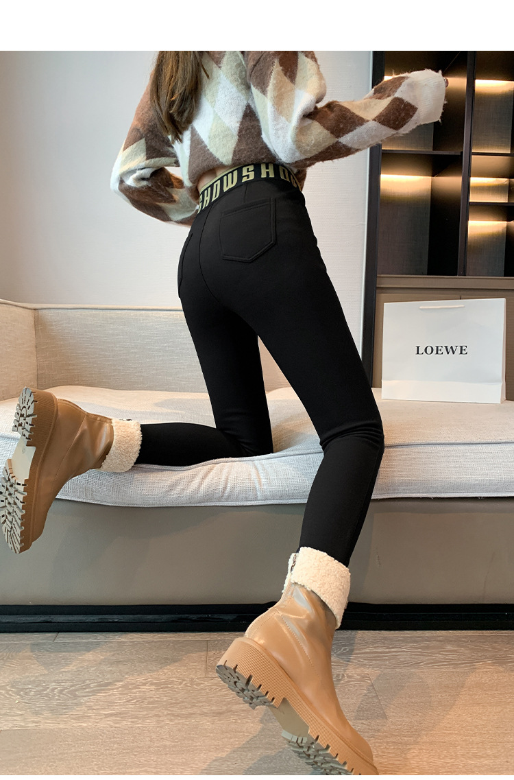 奥粒绒牛油果黑色打底裤加厚冬季女款外穿小脚加绒铅笔魔术小黑裤详情16