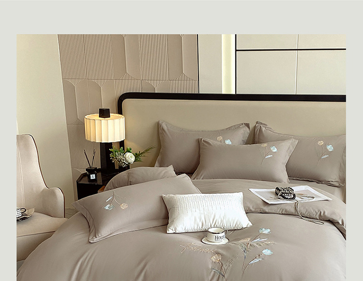 Nantong Home Textile solid color embroidered bedding four-piece set, brushed washed cotton Class a baby and mother grade quilt cover and bed sheet consignment pic 22