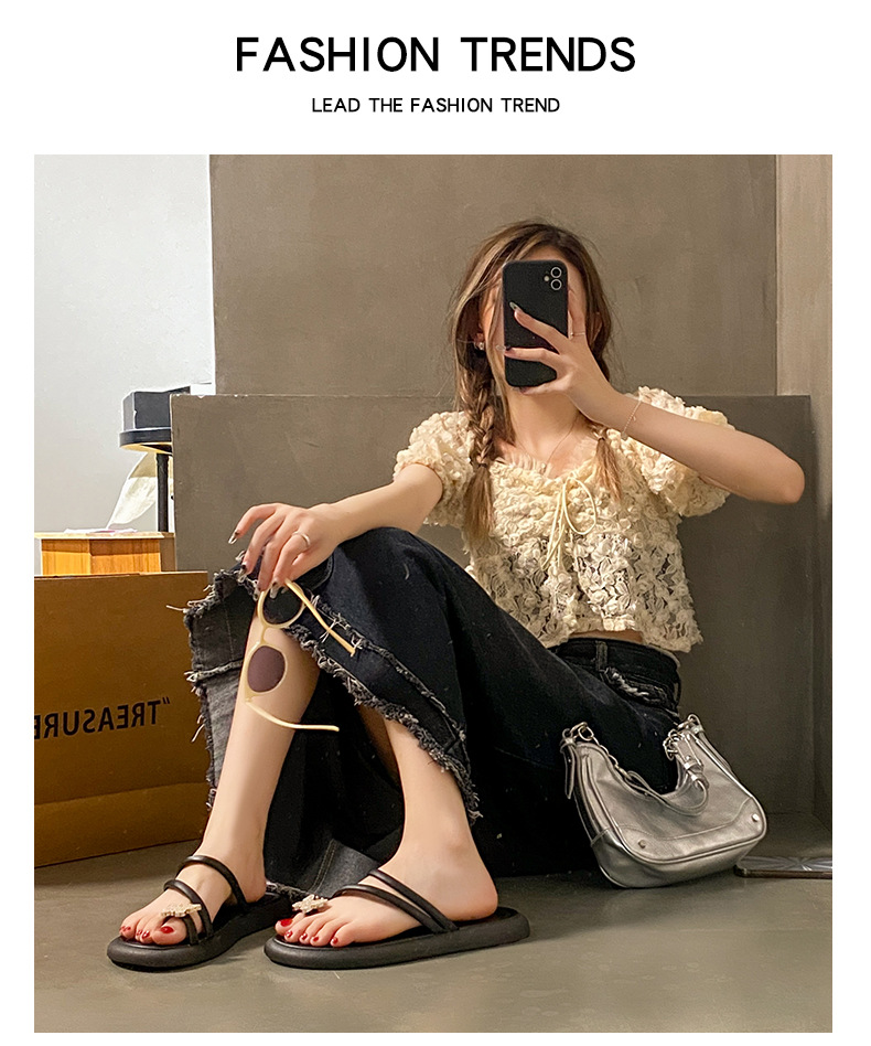 2024年新款时尚厚底凉鞋女夏季仙女风百搭软底防滑套趾沙滩罗马鞋详情14