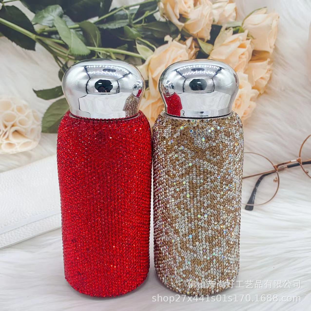 网红镶钻蝴蝶结车载便携水杯不锈钢保温杯镶钻水钻爱心KT猫保温杯详情5