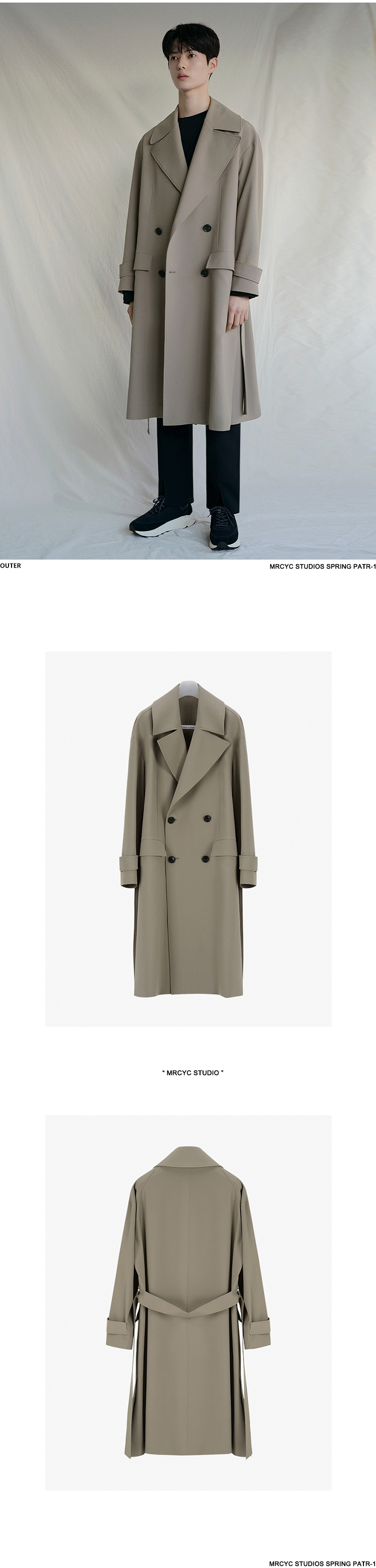 MYQ秋季韩版宽松纯色翻领男士中长款风衣卡其色披风轻熟外套男详情5
