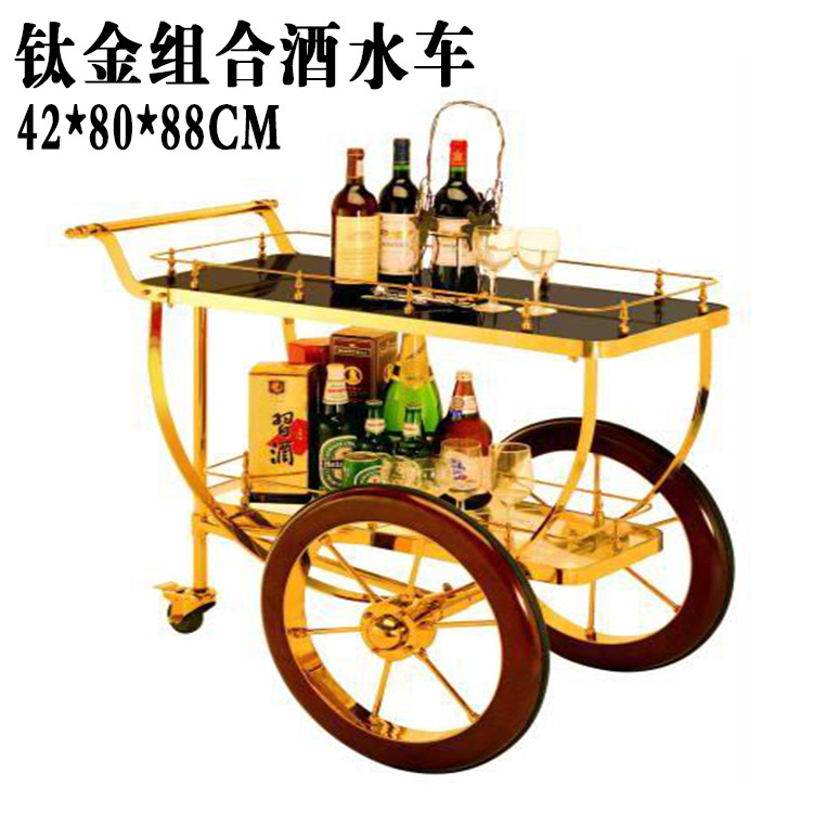 The new titanium gold wooden service dining cart is an oval-shaped beverage cart on the third floor of the hotel, a hand-pushed cleaning cart for the restaurant and guest rooms pic 14