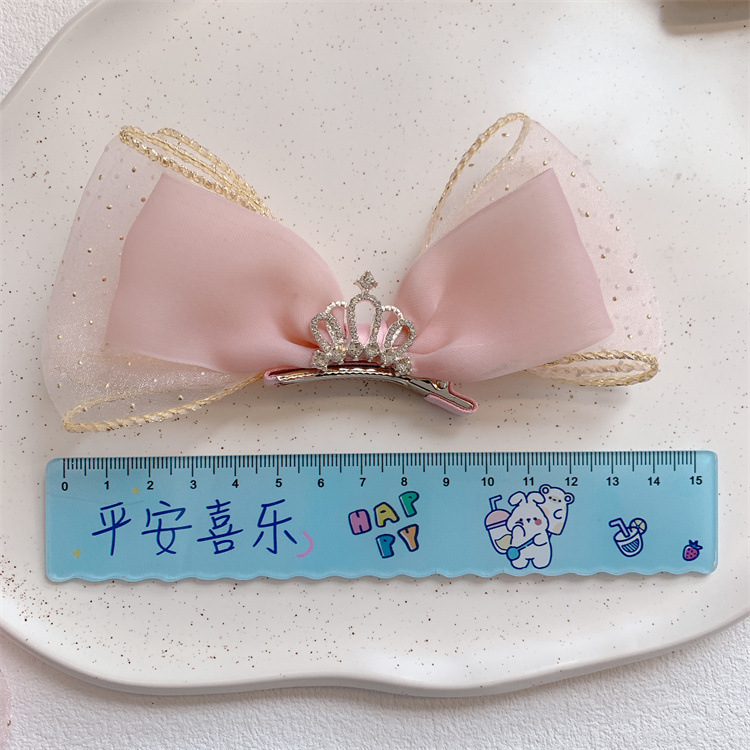 儿童粉色网纱立体蝴蝶结发夹对装边夹女童扎头发皮筋发圈头绳发饰详情9