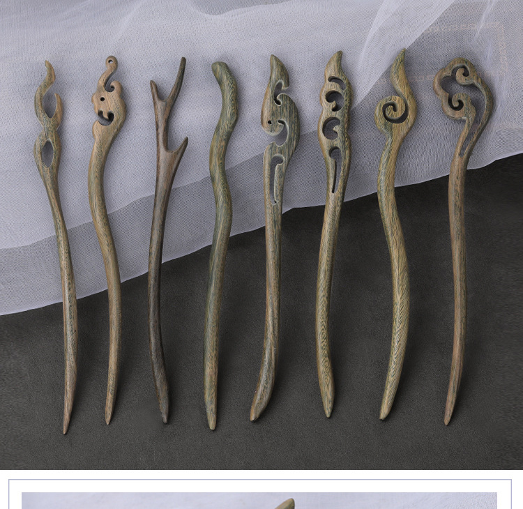 黑檀木发簪古风簪子绿檀木簪 高级感新中式盘发头饰木质发钗批发详情13