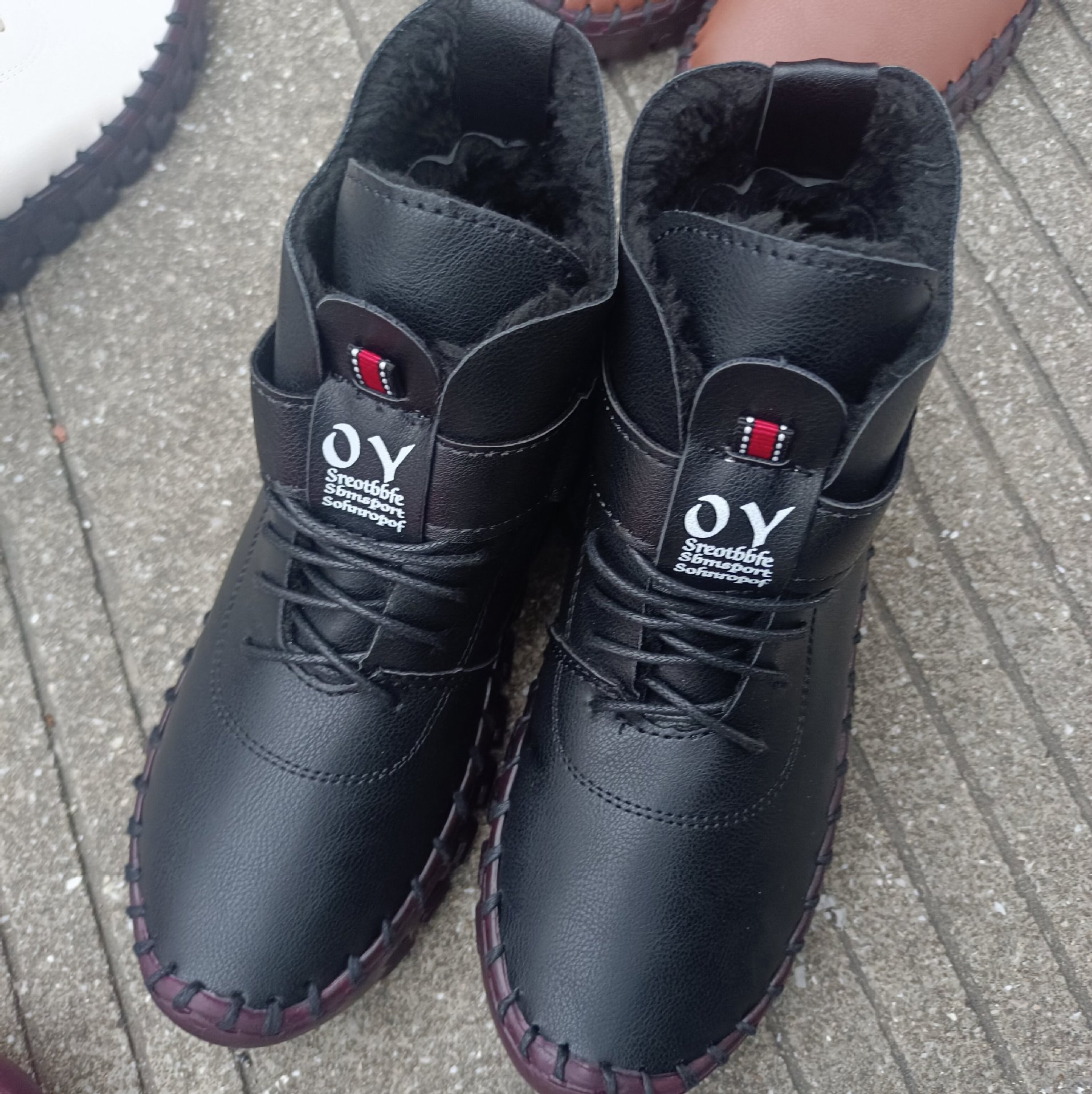 跨境大码外贸软底手工缝制底魔术贴女棉靴2023新款加绒保暖系带靴详情8