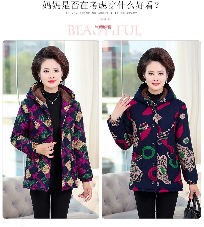 中老年女装冬装加绒加厚奶奶装短款棉衣50-70岁大码妈妈棉外套详情3
