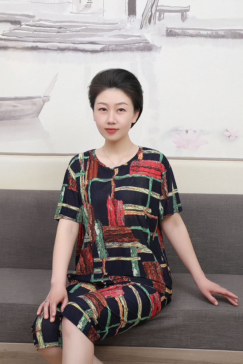 中老年女装夏季短袖套装薄款冰丝妈妈装大码休闲女士家居服睡衣女详情9