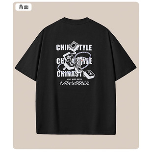 国潮夏季新款260克重磅纯棉短袖t恤男中国风锦鲤刺绣宽松大码男装批发 pic 17