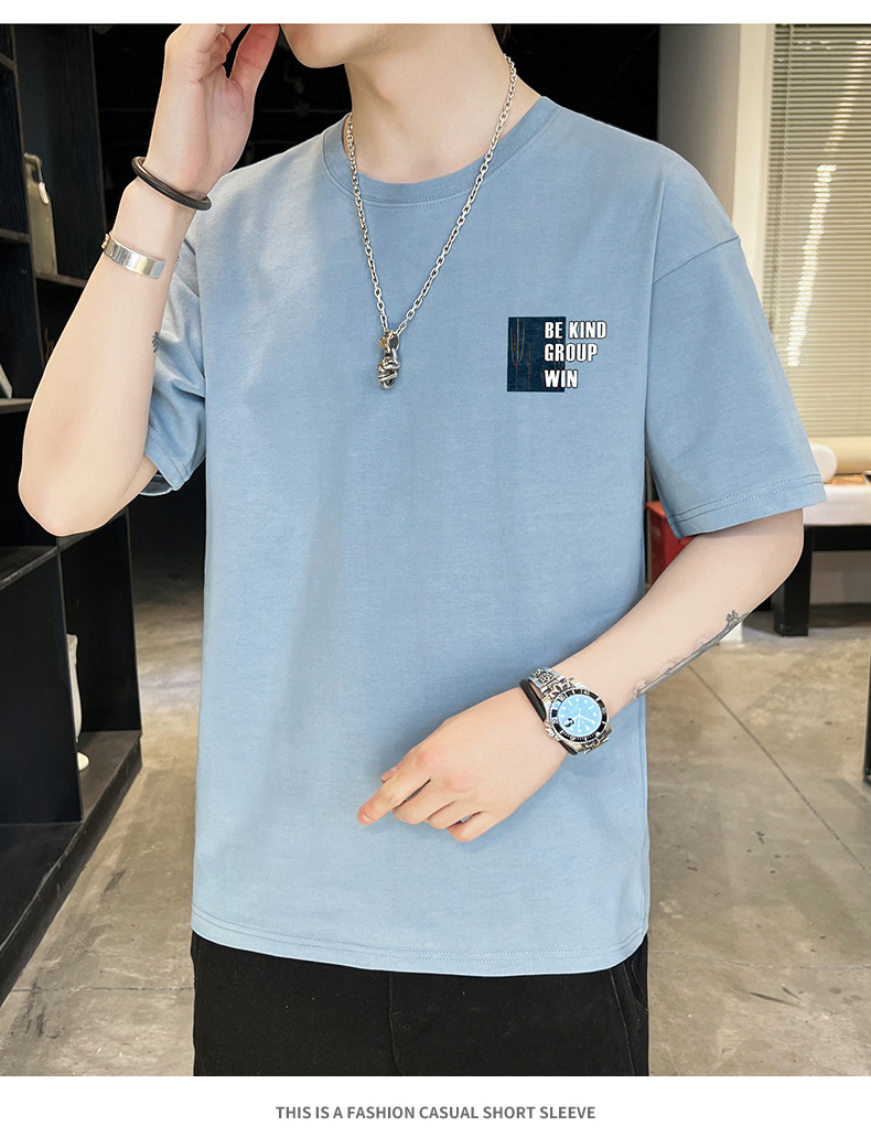 Short-sleeved T-shirt for men, 2022 Summer new Korean style trendy ins loose T-shirt, mid-sleeved cotton trendy brand, large size pic 87