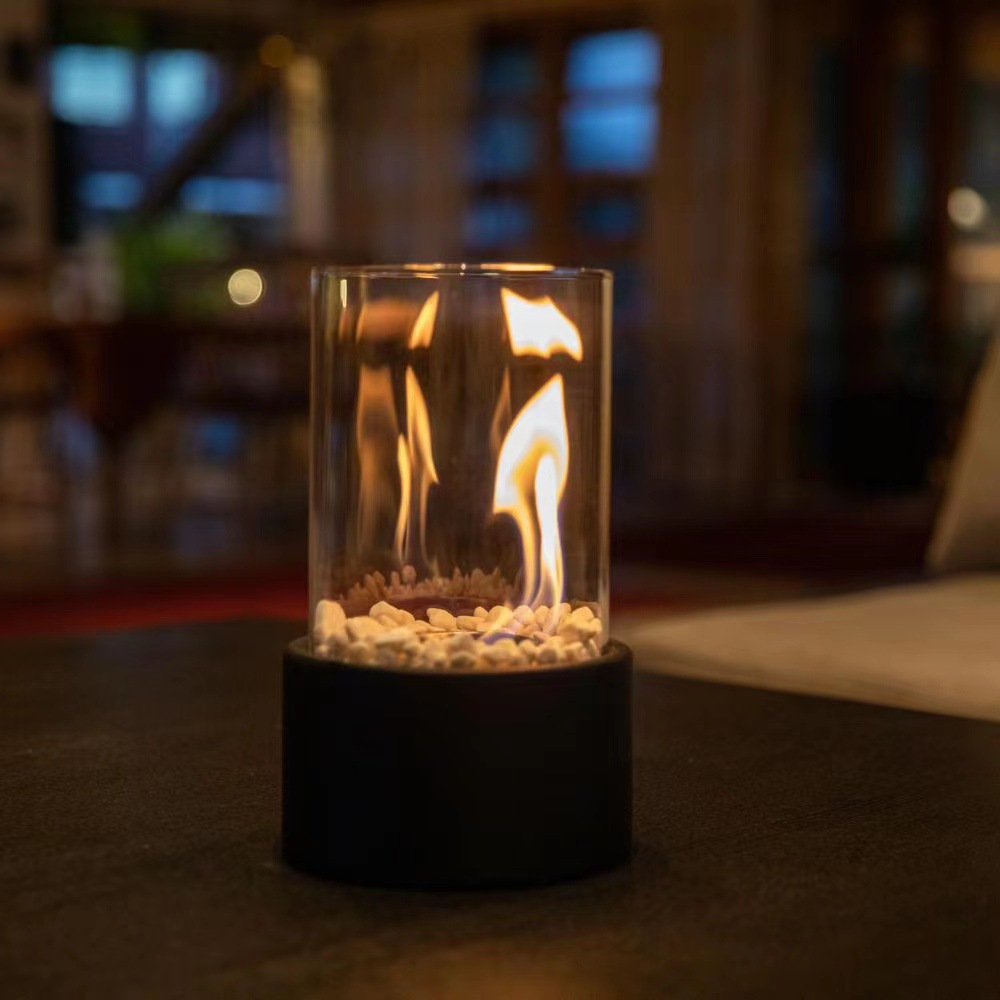 Glass-decorated alcohol fireplace table lamp, indoor and outdoor real fire creative round bar atmosphere light, portable lamp pic 9
