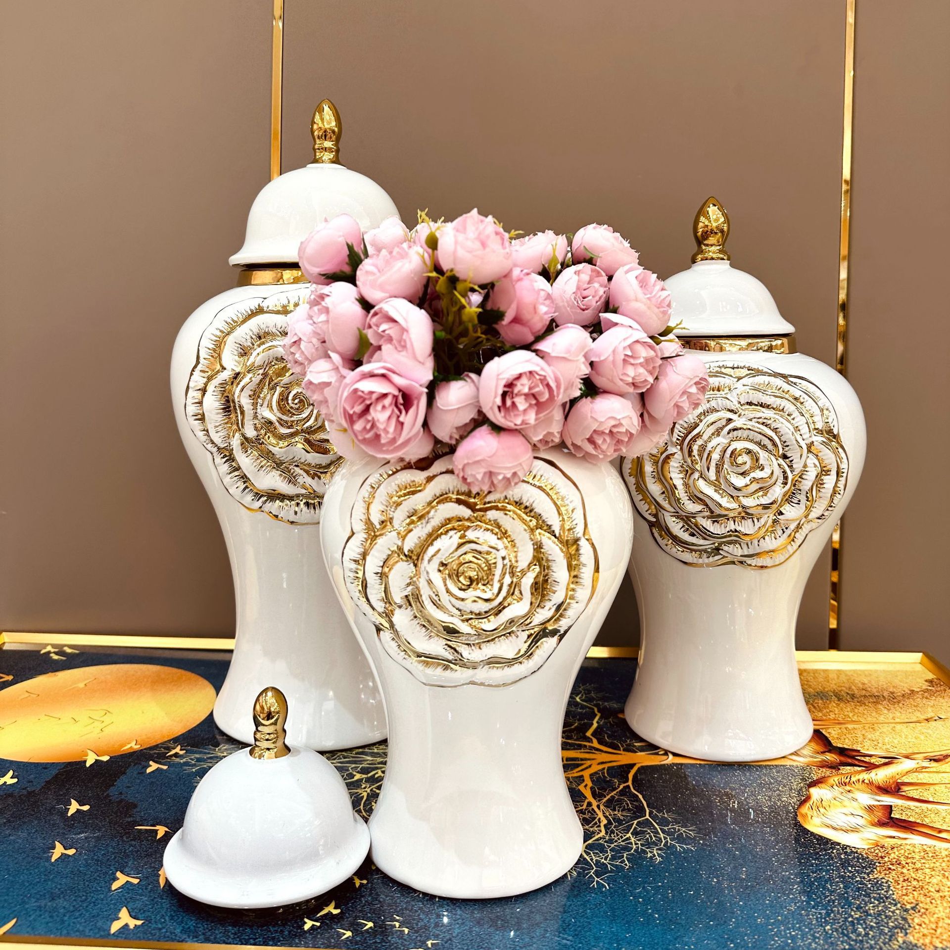 2025 New European-style electroplated gold ceramic general vase decoration, light luxury handicrafts, model room soft decoration, entrance hall decoration, vase wholesale, ceramic vase, simulated flower belt vase, vase, vase, hydroponic vase pic 5
