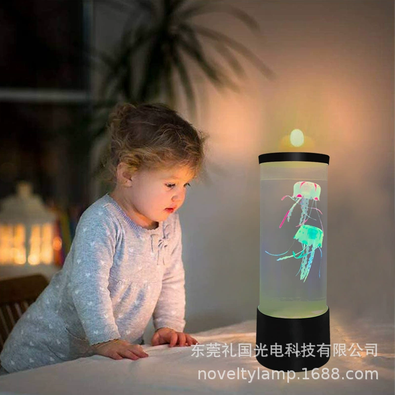 小号led桌面四方仿真水母灯台灯 七彩变色迷你水母浪漫氛围小夜灯详情7
