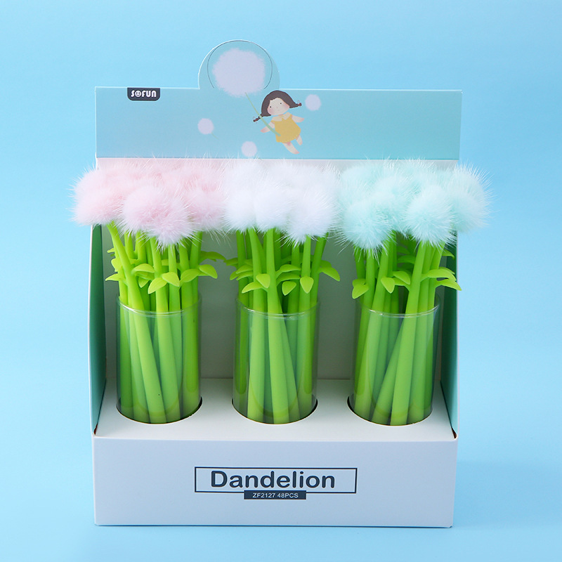 zf2127 Creative Silicone Dandelion Gel Pen, Simulated Flower Ball Pen, Cute Plush Ball, Ball Signature Pen pic 23
