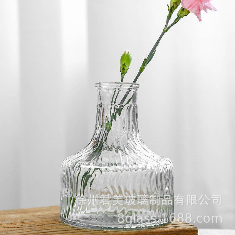 Nordic glacier patterned transparent glass vase, ins feng shui flower arrangement vase, living room decoration, Internet celebrity vase pic 20