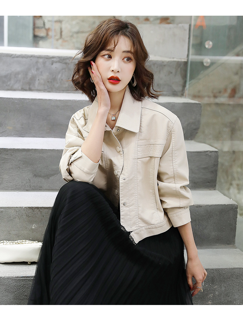 小皮衣短款外套女士2022春秋新款港风小个子修身机车服夹克上衣详情15