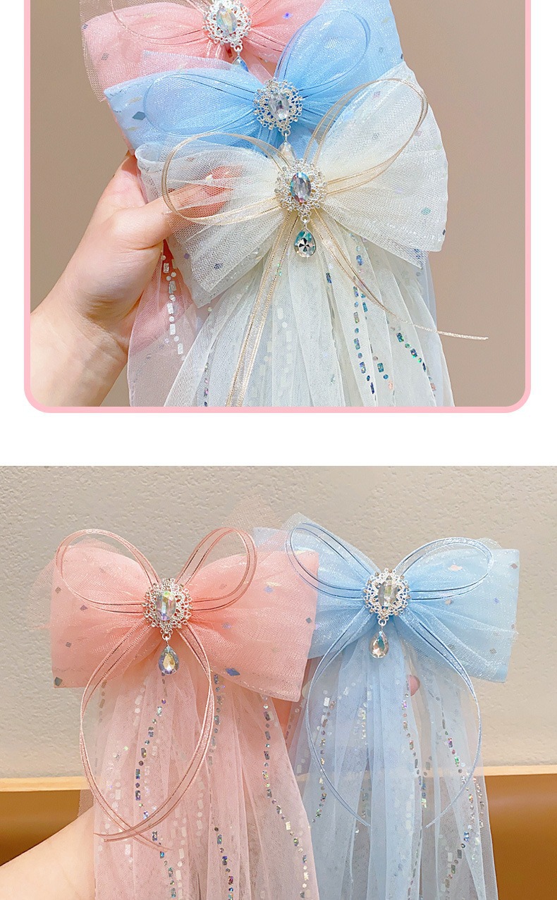 儿童发夹女童超仙钻石蝴蝶结飘纱发夹宝宝长飘带头饰小女孩发卡详情6