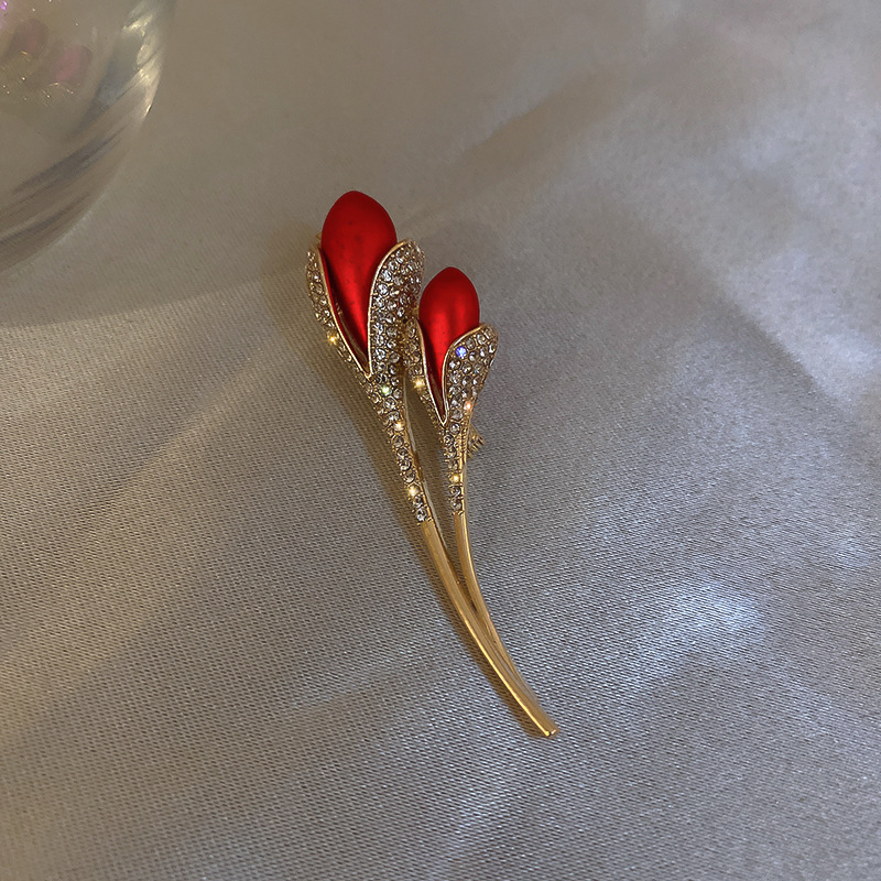 欧美镶钻玫瑰花郁金香胸针简约气质优雅胸花时尚设计感衣服配饰品详情6