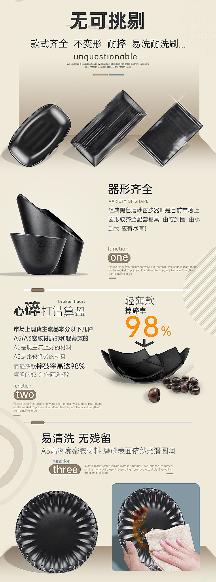Melamine tableware, black hot pot beef plates, barbecue plates, self-service grilled meat, rectangular and round seafood, creative commercial use pic 2