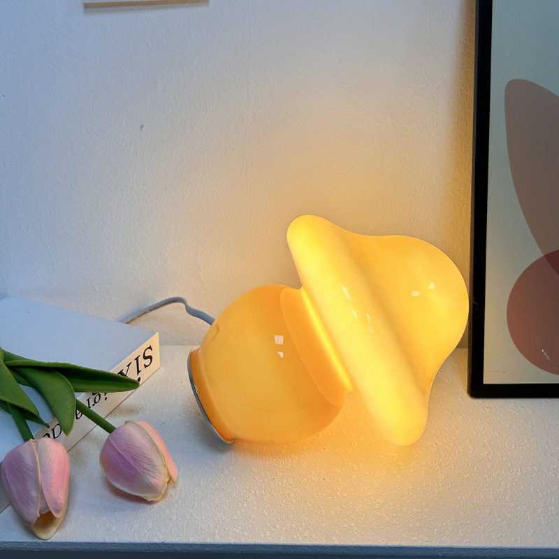 美式蘑菇装饰台灯中古Vintage北欧现代简约床头创意条纹玻璃台灯详情5