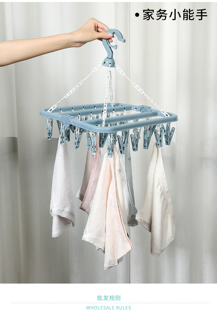 Coat rack 32 clips, home folding seamless anti-slip drying rack 嗮 clip, multi-functional clothes drying rack, plastic windproof coat rack, sock clip pic 8