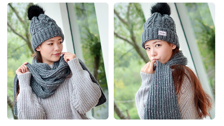 Wholesale of two-piece sets of 2020 new winter knitted pom-poms hats, warm and thick blended jacquard hats and scarves pic 7