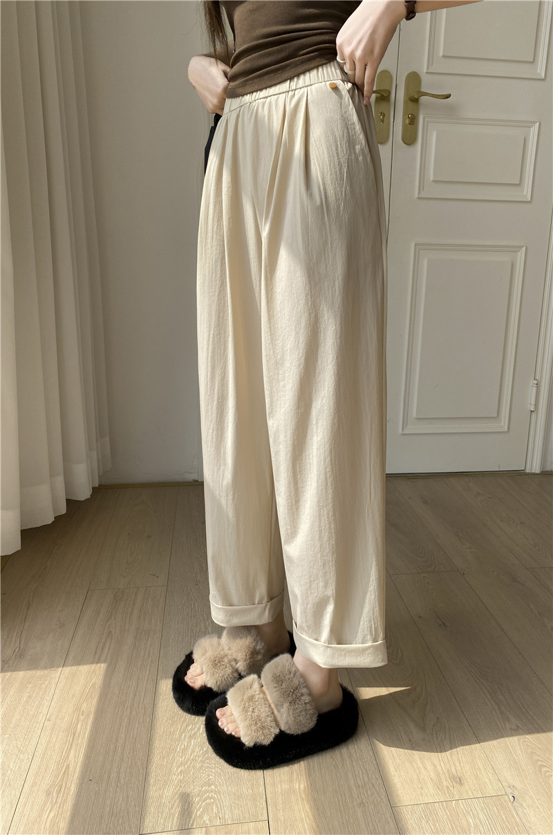 日系休闲裤子女夏薄款高腰显瘦遮肉阔腿直筒哈伦裤女速干裤九分裤详情23