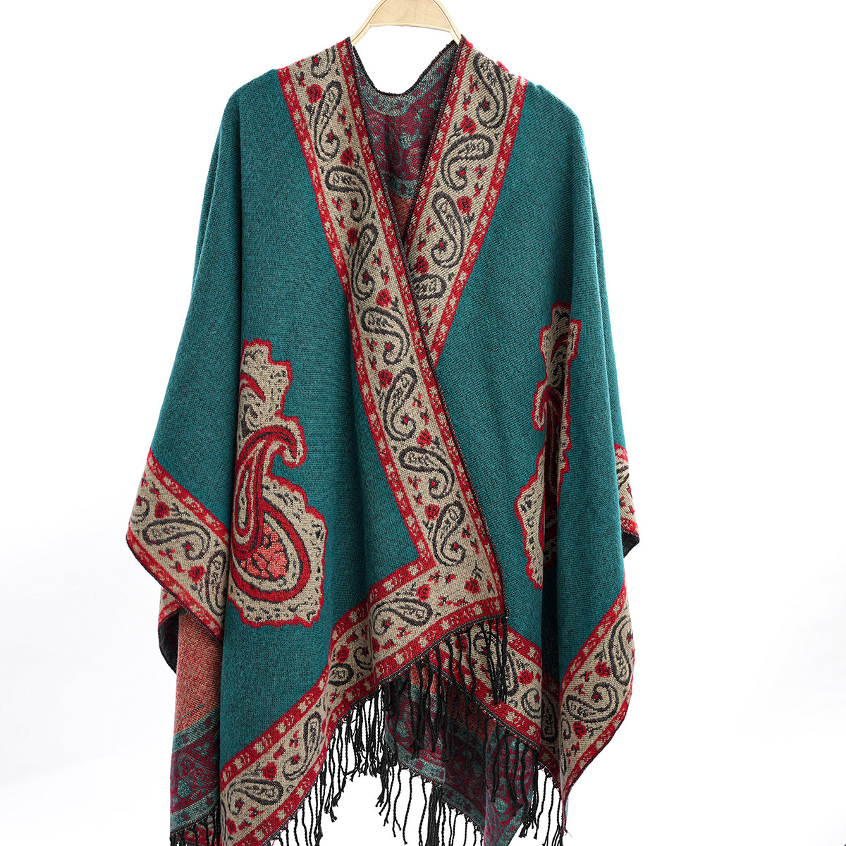 冬季跨境披肩加厚保暖长款拼接色披风仿羊绒双面两用女士时尚斗篷详情15