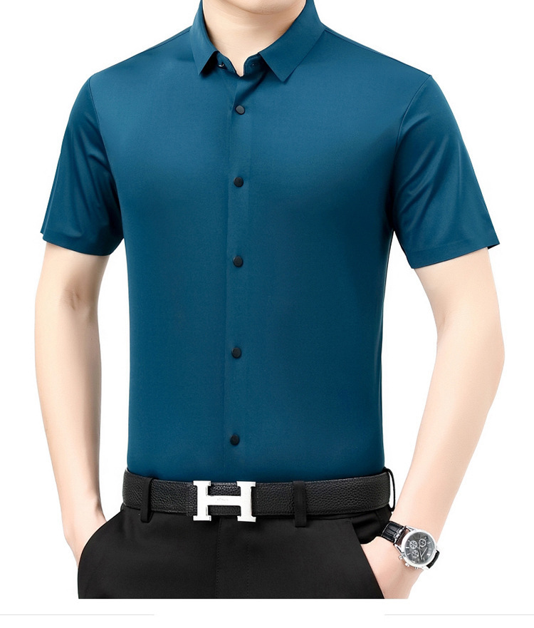 Verano 2024 nuevo negocio morera seda manga corta camisa de hombre de mediana edad verano casual vestido formal sin marcas camisas de hombre pic 25