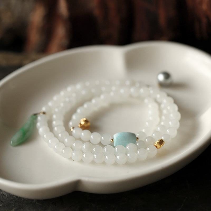 999 999 999 999 999 999 pure gold bell gold coin, natural Hetian jade, three-circle bracelet, jade black pearl, 18K gold diy for women pic 7