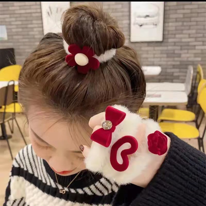 New Christmas plush red hair tie, autumn and winter Christmas hair bun, hair tie, hair band, hair accessory and headwear pic 3