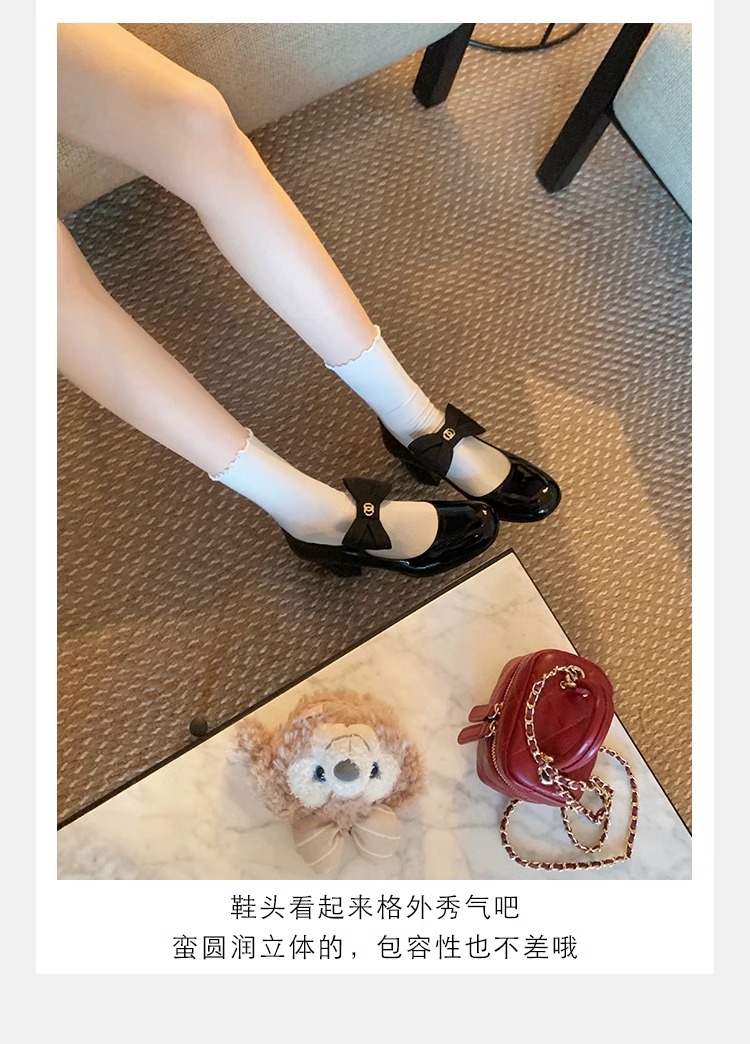 葡萄妈蝴蝶结玛丽珍鞋女法式高跟鞋真皮女鞋小香风粗跟制服皮鞋女详情18