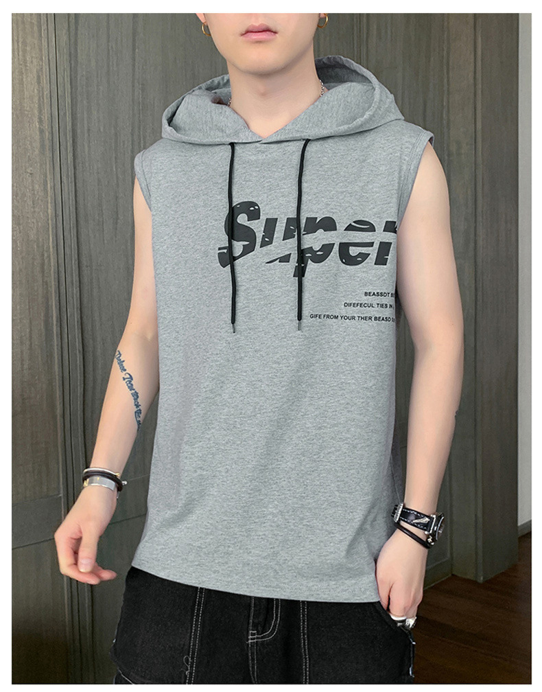 【一件代发】2023夏季新款男士连帽无袖背心韩版纯棉经典百搭坎肩详情18