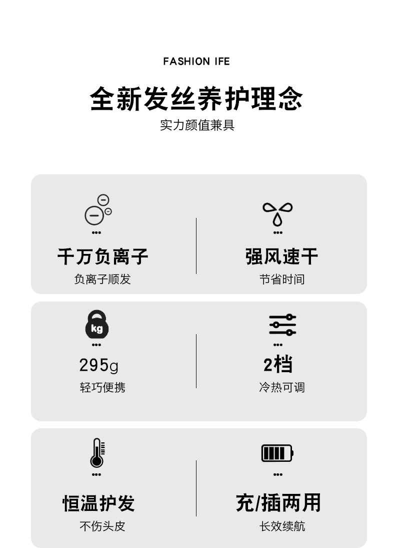 无线usb吹风机家用大功率负离子充电电吹风蓝光护发宿舍吹头发详情2
