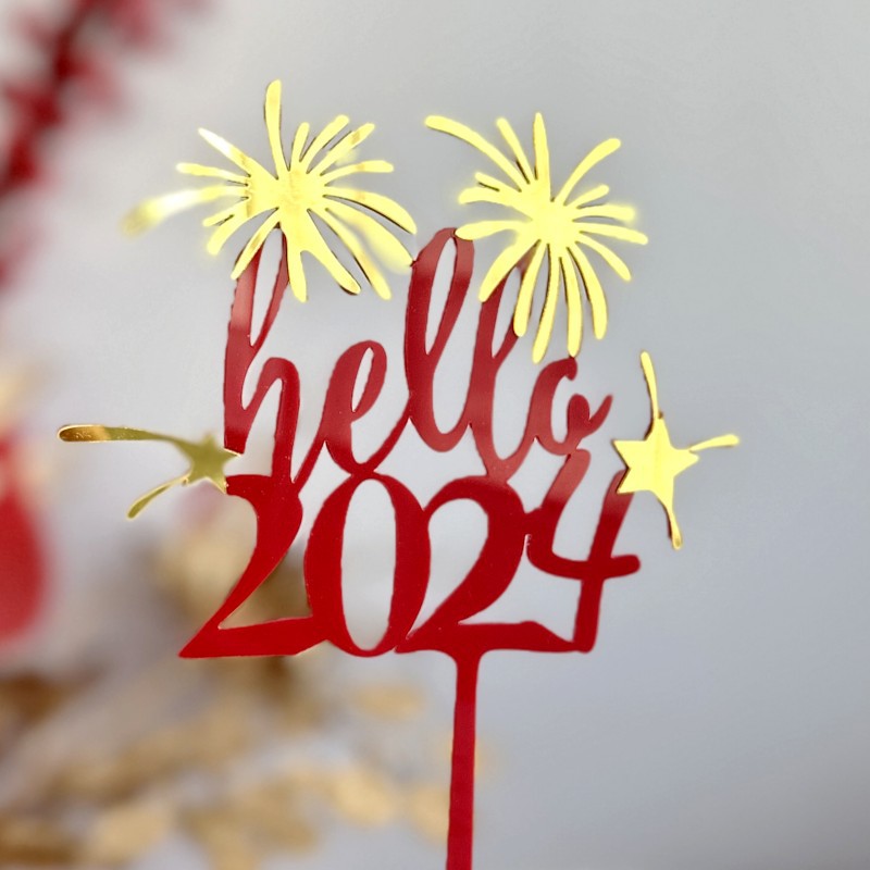 版权2024新年亚克力蛋糕装饰厂happy new year亚克力蛋糕插件插牌详情6