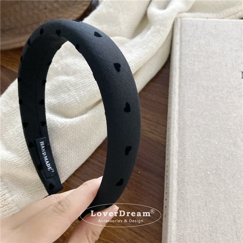 A new high-quality black polka dot heart-shaped bow headband from South Korea, sweet and fashionable headband, versatile hair accessory pic 34