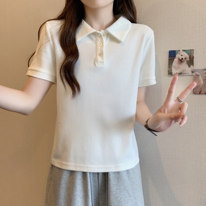 2024夏装polo领短袖T恤女衬衫减龄宽松休闲百搭新款正肩大码上衣详情8