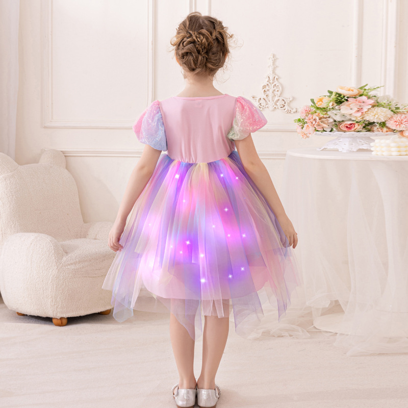 纯棉跨境女童连衣裙独角兽童裙女宝宝蓬蓬裙发光美人鱼公主裙代发详情10