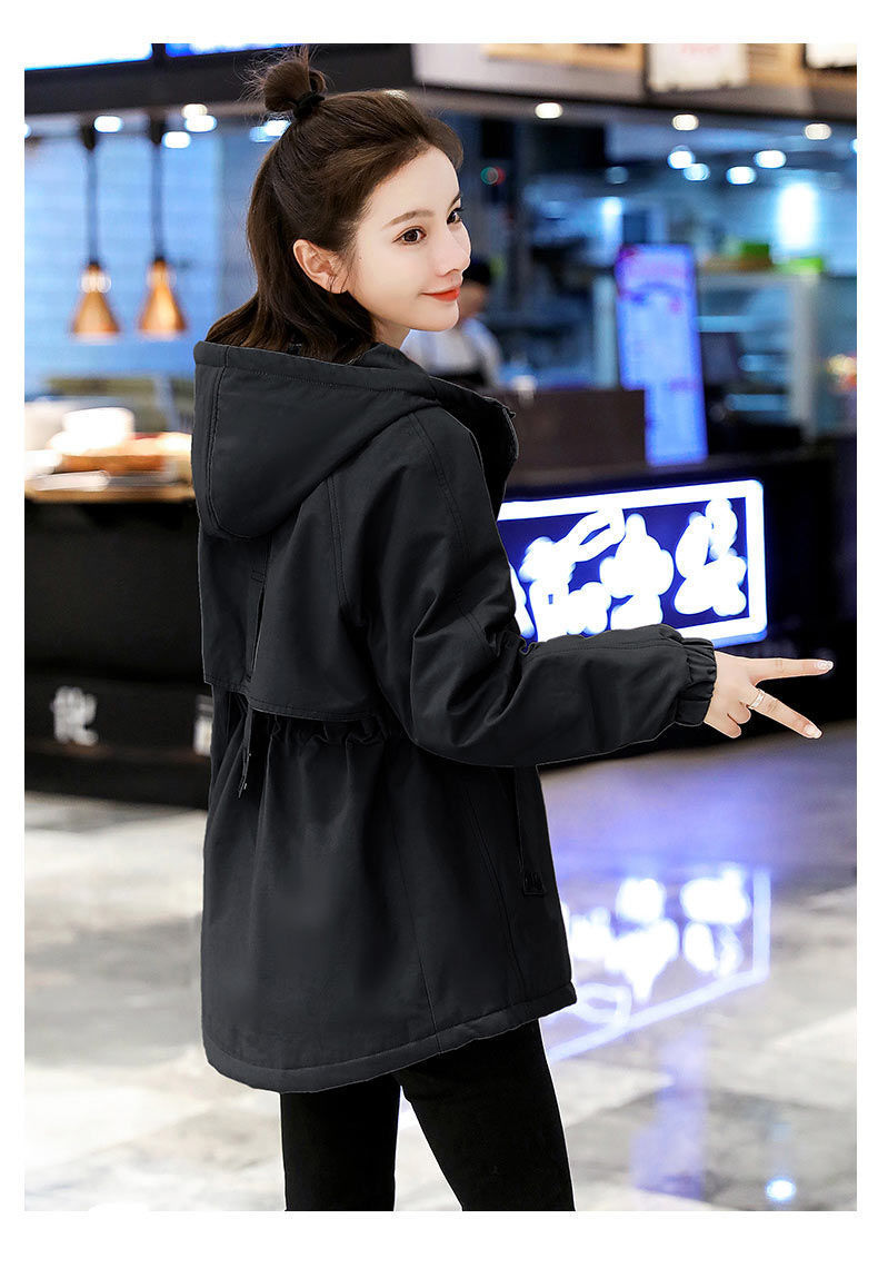 加绒加厚中长款风衣女2022新款韩版百搭小个子宽松连帽棉服外套女详情28